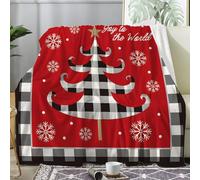 Couverture Noël Carreaux Flocon De Neige - Plaid Polaire Poinsettia Fêtes - Plaid Lit 2 Personnes en Flanelle Douce et Chaude - Decoration Canape et Couvre Lit 220x240 cm, I-100