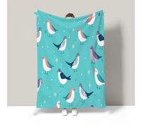 Couverture Oiseau Mignon Flocons De Neige À Pois Couverture en Flanelle Sarcelle Plaid Doux Chaude Léger pour Canapé Lit Voyage Plaid Décorative pour Enfants Garçons Filles 70X100Cm