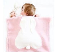 Couverture oreilles de lapin en trois dimensions, couverture tricotée pour enfants, couverture bébé-rose