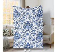 Couverture pagode traditionnelle élégante fleur oiseau sans bleu couverture en peluche légère compacte esthétique pour canapé, lit, voiture, chaise, bureau, 152,4 x 203,2 cm