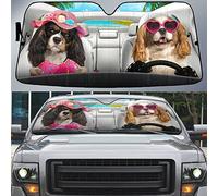 Couverture Pare-Brise Avant Voiture Couple De Cavalier King Charles Spaniel en Vacances D'Été Bâche Pare Brise Protection Résistant À l'eau Pare-Brise-Soleil Couverture pour Camion, SUV S
