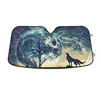 Couverture Pare-Brise Voiture Pliable Pare-Soleils Intérieur Imperméable Protecteur De Pare-Brise Universelle pour Été Auto Vus Loup du Paysage - Arbre Lunaire Unique S