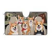 Couverture Pare-Brise Voiture Pliable Protecteur De Pare-Brise Intérieur La Protection Pare-Soleils Intérieur Universelle pour Véhicules Été Vus Famille Corgi, Chien Animal Drôle S
