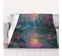 Couverture Paysages De Cascades Et De Fourrés Tropicaux, Scènes Vibrantes, Peinture À l'huile Couverture Canape Hypoallergénique Peluche Jeté De Canapé pour Lit 150x200cm