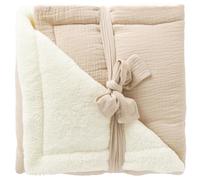 Couverture Peluche Double Gaze & Microfibre (Biscuit) - Ultra Douce et ouatinée pour Un Confort Optimal - Idéale dès la Naissance - Verso en Double Gaze de Coton - Parfaite pour l’Hiver