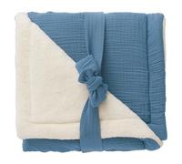 Couverture Peluche Double Gaze & Microfibre (Pierre Bleue) - Ultra Douce et ouatinée pour Un Confort Optimal - Idéale dès la Naissance - Verso en Double Gaze de Coton - Parfaite pour l’Hiver