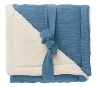 Couverture peluche microfibre et gaze Pierre Bleue