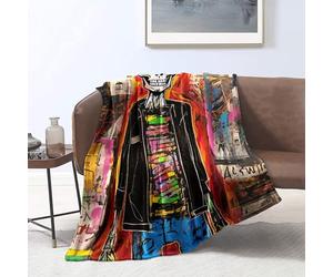 Couverture Peluche Style Basquiat avec Impression 3D Forme de tête de Mort, pour climatiseur, Toutes Saisons, décoration de Chambre d'enfant et d'adolescent, （120 x 150 cm）