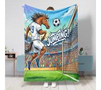 Couverture pelucheuse pour canapé, salon, plage, voyage, sport, maison, sofa, saison 2026 de football - 152,4 x 203,2 cm, motif cheval sautant - 152,4 x 203,2 cm