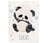 Couverture personnalisée pour bébé, avec motif de panda et petits cœurs, nom et couleur du motif au choix