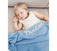Couverture personnalisée pour bébé avec nom, couverture en tricot doux avec motifs brodés, pour fête prénatale, nouveau-né, crèches, poussettes, siège auto