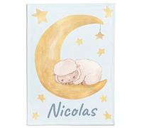 Couverture personnalisée pour bébé motif mouton et lune et couleurs au choix