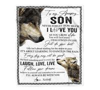 Couverture personnalisée pour Mon Fils de Maman Papa Fais de Ton Mieux RIS Aime Vivre Loup Fils Anniversaire Remise des diplômes noël Couverture Polaire de lit personnalisée