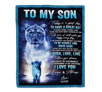 Couverture personnalisée pour Mon Fils Lion de la Part de Maman Maman Tous Les Jours Rire Aimer Vivre Fils Anniversaire Remise des diplômes Noël Couverture Polaire de lit personnalisée