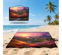 Couverture Pique Nique 150x80cm,Outdoor Couverture Imperméable,Pliable Tapis de Plage Dos en PVC,Petit Picnic Blanket pour Camping Accessoires,Jardin,Parc,Famille - Coucher de Soleil,Montagnes UZ-399