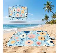 Couverture Pique Nique 200x200cm,Outdoor Couverture Imperméable,Pliable Tapis de Plage Dos en PVC Anti-Sable,Grande Picnic Blanket pour Camping Accessoires,Jardin,Parc - Bleu pâle,Fleurs UZ-497