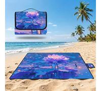 Couverture Pique Nique 200x200cm,Outdoor Couverture Imperméable,Pliable Tapis de Plage Dos en PVC,Grande Picnic Blanket pour Camping Accessoires,Jardin,Parc,Famille - Libellule Violette UZ-183