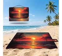 Couverture Pique Nique 200x200cm,Outdoor Couverture Imperméable,Pliable Tapis de Plage Dos en PVC,Grande Picnic Blanket pour Camping Accessoires,Jardin,Parc - Coucher de Soleil,Plage (4) UZ-233