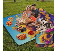 Couverture Pique Nique 200x200cm,Outdoor Couverture Imperméable,Pliable Tapis de Plage Dos en PVC,Grande Picnic Blanket pour Camping Accessoires,Jardin,Parc,Famille - Plantes,Fleurs (9) UZ-426