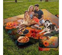 Couverture Pique Nique 200x200cm,Outdoor Couverture Imperméable,Pliable Tapis de Plage Dos en PVC,Grande Picnic Blanket pour Camping Accessoires,Jardin,Parc - Coucher de Soleil,Oiseaux (3) UZ-50