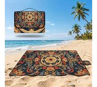 Couverture Pique Nique 200x200cm,Outdoor Couverture Imperméable,Pliable Tapis de Plage Dos en PVC,Grande Picnic Blanket pour Camping Accessoires,Jardin,Parc,Famille - Style rétro,Mandala (2) UZ-197
