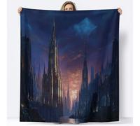 Couverture Plaid 180 x 200 cm, Architecture Gothique Fantastique Plaid Polaire, Couverture et Plaid Canapé Grande Taille en Flanelle Douce et Chaude, Confortable pour Enfants et Adultes, Bleu Marine