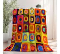Couverture Plaid 180x200 cm, Géométrique Carré Cercle Imprimer Couverture Polaire Flanelle Coloré Moelleuse Chaudes Légères Couvertures pour Voyager, Lit ou Canapé et Cadeau de Noël