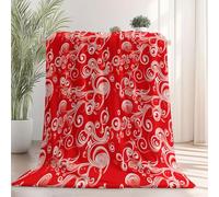 Couverture Plaid 200x200 cm, Traditionnel Tourbillon Lignes Bandes Imprimer Couverture Polaire Flanelle Rouge Moelleuse Chaudes Légères Couvertures pour Voyager, Lit ou Canapé et Cadeau de Noël
