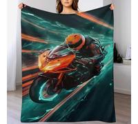 Couverture Plaid Couverture Chaude Confortable en Flannel Molleton De Flanelle Motif Moto, Couverture en Toute Saison pour Lit(130×150cm)