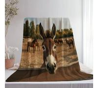 Couverture Plaid Flanelle 180 x 200 cm - Animaux Âne Corral Thème Léger Doux Couvertures pour Salon canapé Voyage, Brun imprimé Lavable Décorative