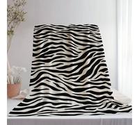 Couverture Plaid Flanelle 180 x 200 cm - Camouflage Rayures Zébrées Thème Léger Doux Couvertures pour Salon canapé Voyage, Noir Blanc imprimé Lavable Décorative