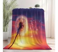Couverture Plaid Flanelle 70x100 cm Épais Couvertures Polaire d'automne Chaud, Rêve Coucher De Soleil Pissenlits Imprimé Moelleuse Légères Violet Jaune Couvertures pour Voyager Lit ou Canapé