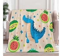 Couverture Plaid Flanelle Cartes Crocodile Fruits, Crème 3D Imprimé Couverture Polaire Epaisse Microfibre Moelleuse Chaudes Légères Plaid Polaire pour Voyager Adultes et Enfants, 180 x 200 cm