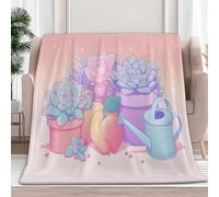 Couverture Plaid Flanelle Dessins Animés Plantes Plantes Grasses, Rose 3D Imprimé Couverture Polaire Epaisse Microfibre Moelleuse Chaudes Légères Plaid Polaire pour Adultes et Enfants, 100 x 130 cm