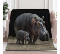 Couverture Plaid Flanelle Hippopotame Animal Et Son Bébé, Noir 3D Imprimé Couverture Polaire Epaisse Microfibre Moelleuse Chaudes Légères Plaid Polaire pour Voyager Adultes et Enfants, 200 x 200 cm