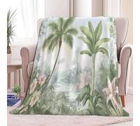 Couverture Plaid Fleurs De Forêt Tropicale Rétro Vert Olive - Couverture et Plaid pour Canapé Grande Taille en Flanelle Douce et Chaude, Confortable pour Enfants et Adultes, 150 x 200 cm