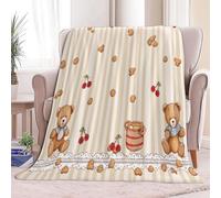 Couverture Plaid Ours en Peluche Animal À Rayures Crème - Couverture et Plaid pour Canapé Grande Taille en Flanelle Douce et Chaude, Confortable pour Enfants et Adultes, 180 x 200 cm