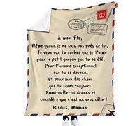 Couverture Plaid Personnalisée pour à ma Fille/Mon Fils Couverture Message Lettre en Français Idée Cadeau Noël - Encourager Et Aimer(Size:150x200cm,Color:Maman A Mon Fils)