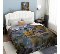 Couverture Plaid Polaire 150 × 200 cm Enfant Maisons En Bois Au Bord Du Lac, Moelleuse Flanelle Couverture Lit 2 Personnes Microfibre, Montagnes Distance Douce Chaude Plaid Jeté de Canapé Chambre