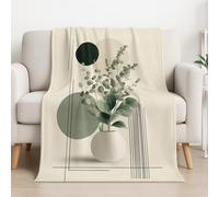 Couverture Plaid Polaire 150cm x 150cm, Beige Vert en Molleton de Flanelle Motif Minimaliste Ligne Géométrique Plante en Toute Saison Ultra Douce et Légère pour Lit, Canapé et Chaise