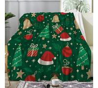 Couverture Plaid Polaire 150x200 Imprimée sur Le Sapin de Noël - Flanelle Couverture Polaire comme Jeté de Canapé ou Jete de Lit - Plaid Chaud Automne Doux avec Motif de Cloche A125