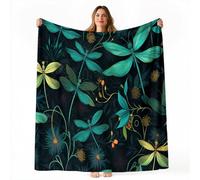 Couverture Plaid Polaire 180 x 220 cm, Noir Cyan Doux Couverture en Flanelle pour Canapé lit Chaise - Fantastique Insectes Libellules Thème Chaleur Confortable Couvertures pour Garçons Filles