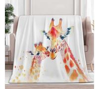 Couverture Plaid Polaire Flanelle 180 x 200 cm Girafe Et Son Bébé Animaux De Dessin Animé Jeté de Canapé Polaire - Couverture lit 2 Personnes Épaisse Douce et Chaude - Plaid Anti-Allergique, Blanc