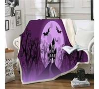 Couverture Plaid Polaire Halloween pour Enfants,Citrouille Lanterne Chauve-Souris château Clair de Lune 70x140cm[315]