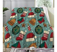 Couverture Plaid Polaire Imprimée sur Le Bonnet de Père Noël - Flanelle Couverture Polaire 140x200 comme Jeté de Canapé ou Jete de Lit - Plaid Chaud Automne Doux avec Motif de Cloche A144