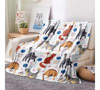 Couverture Plaid Polaire Imprimée sur le Thème des Dessin Animé - Flanelle Couverture Polaire Comme Jeté de Canapé ou Jete de Lit - Plaid Chaud Automne Doux avec Motif de Kitty Chat Tigré 130x150 A473