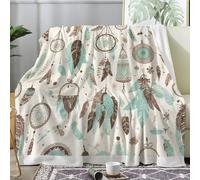 Couverture Plaid Polaire Imprimée sur le Thème des Magnifique - Flanelle Couverture Polaire Comme Jeté de Canapé ou Jete de Lit - Plaid Chaud Automne Doux avec Motif de Plume Attrape Rêve 200x200 A254