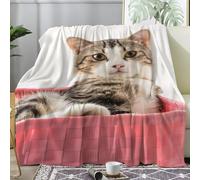 Couverture Plaid Polaire ImpriméE sur Le Thème des Portraits de Chats - Flanelle Couverture Polaire 220x240 comme Jeté de Canapé ou Jete de Lit - Plaid Chaud Automne Doux avec Motif de Mignon A07