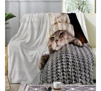 Couverture Plaid Polaire Imprimée sur Le Thème des Portraits de Chats - Flanelle Couverture Polaire comme Jeté de Canapé ou Jete de Lit - Plaid Chaud Automne Doux avec Motif de Mignon 130x170 A32