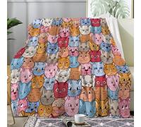 Couverture Plaid Polaire Imprimée sur Le Thème des Portraits de Famille de Chats - Flanelle Couverture Polaire 140x200 comme Jeté de Canapé ou Jete de Lit - Plaid Chaud Automne Doux avec Cartoon A63